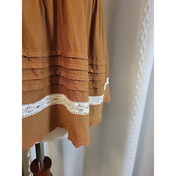Bohme Brown White Crochet Lace Accents Boho Hippie Ruffle Peasant‎ Small - Picture 3 of 8